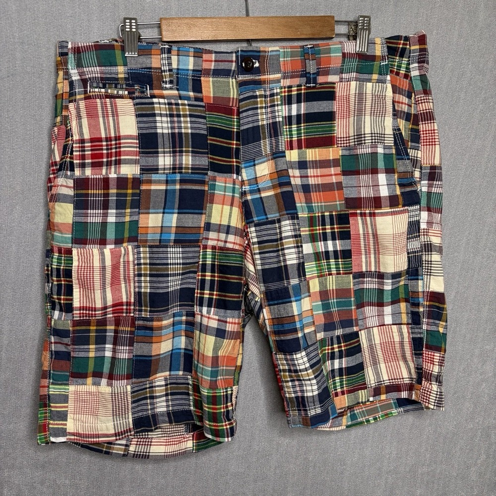 Gap Plaid Madras Shorts Mens 35 Multicolor Patchwork Flat Front Chino Golf Y2k